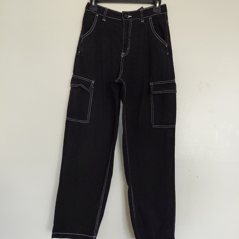 H&M Womens Black/White Wide Leg Cargo Pants Size 2